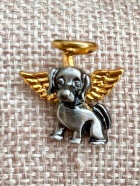 VTG. CAMCO Dog Guardian Angel Pin Pewter Gold Tone Wings Halo Pet Memorial NEW